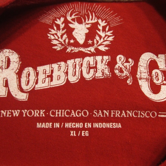 Roebuck & Co Long Board Surf Red Tee Shirt  XL - Picture 2 of 4